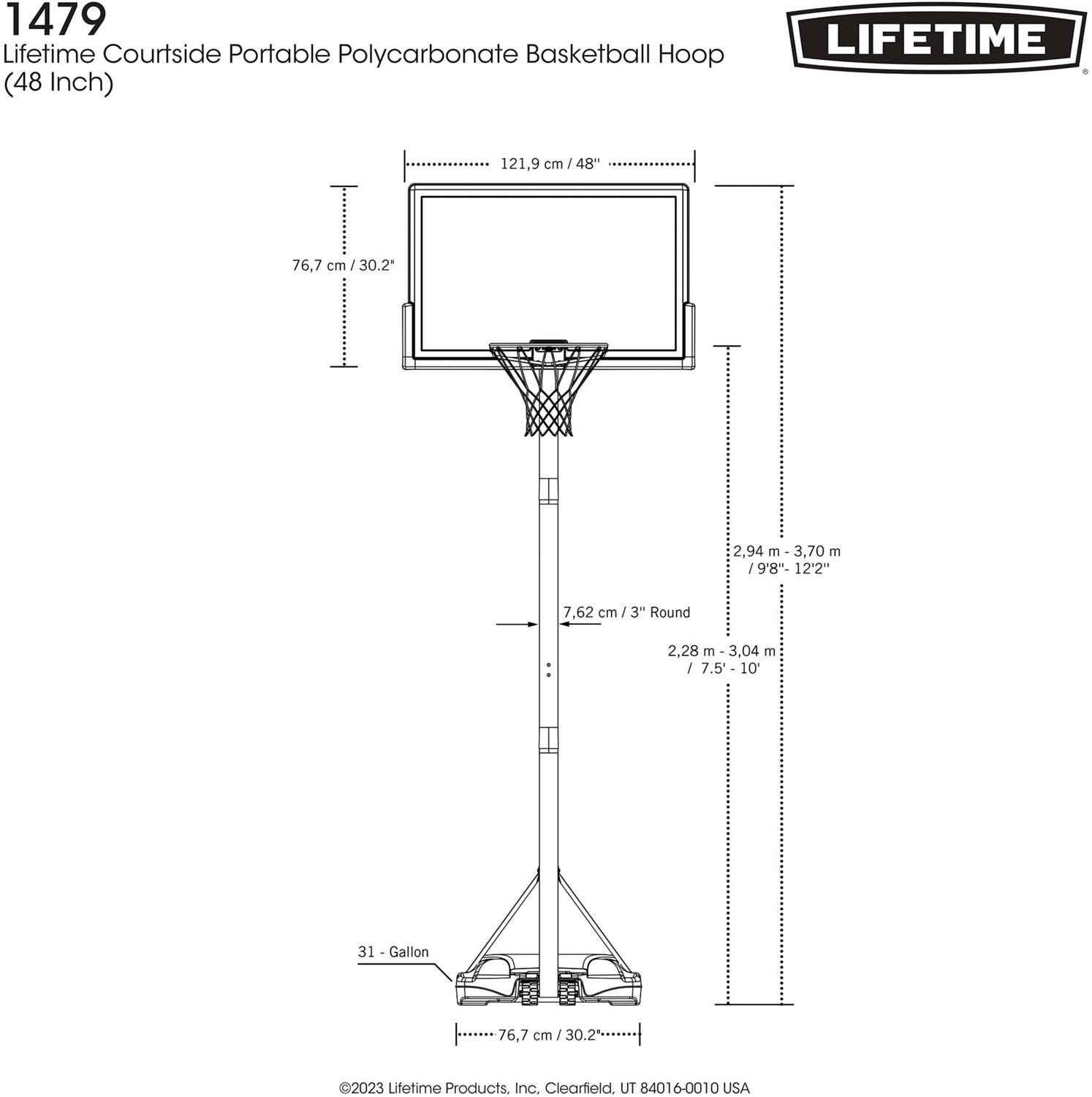 Lifetime Courtside 48 in Portable Polycarbonate Basketball Hoop                                                                  - view number 6