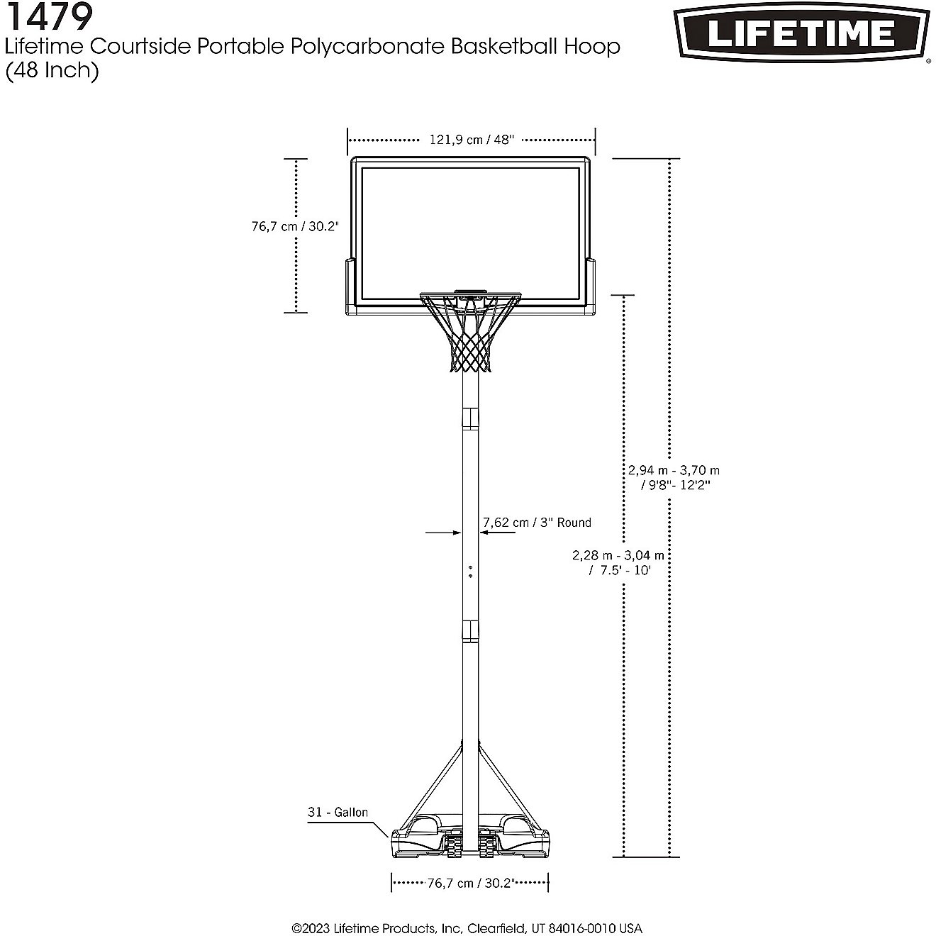 Lifetime Courtside 48 in Portable Polycarbonate Basketball Hoop                                                                  - view number 9