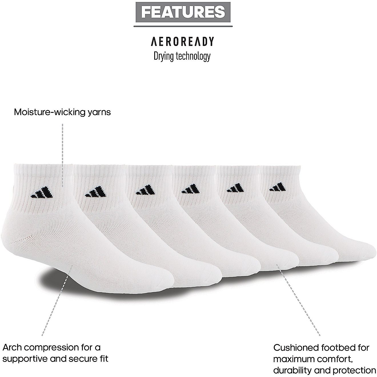 adidas Men's climalite Quarter Socks 6 Pack                                                                                      - view number 7