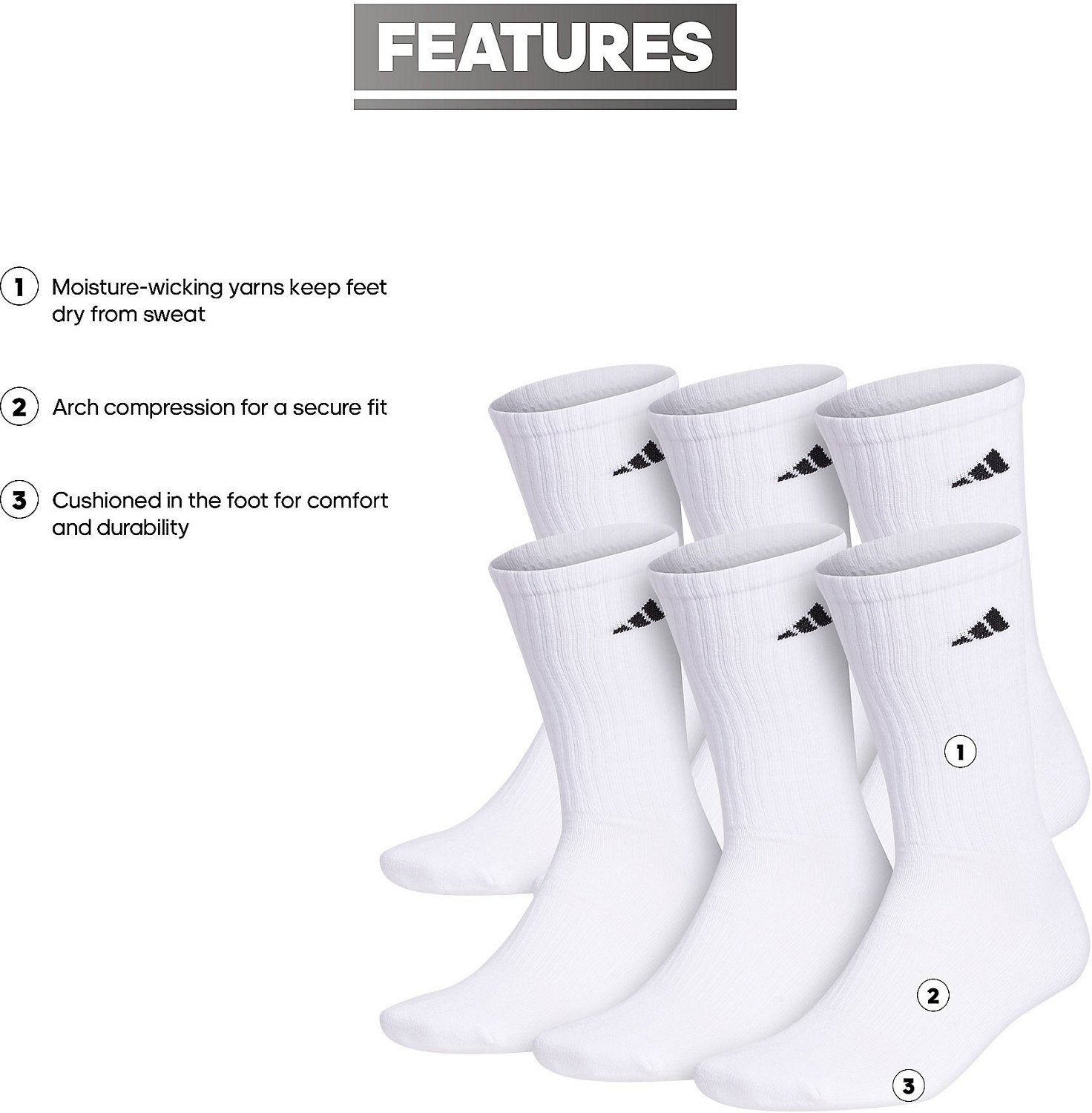 adidas Men's climalite Crew Socks 6 Pack