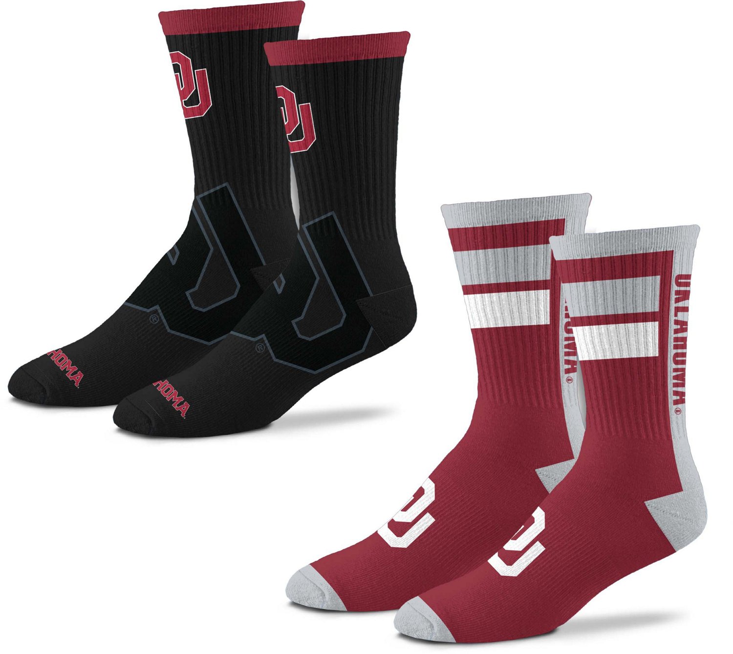 For Bare Feet University of Oklahoma Double Duo Crew Socks 2 Pack