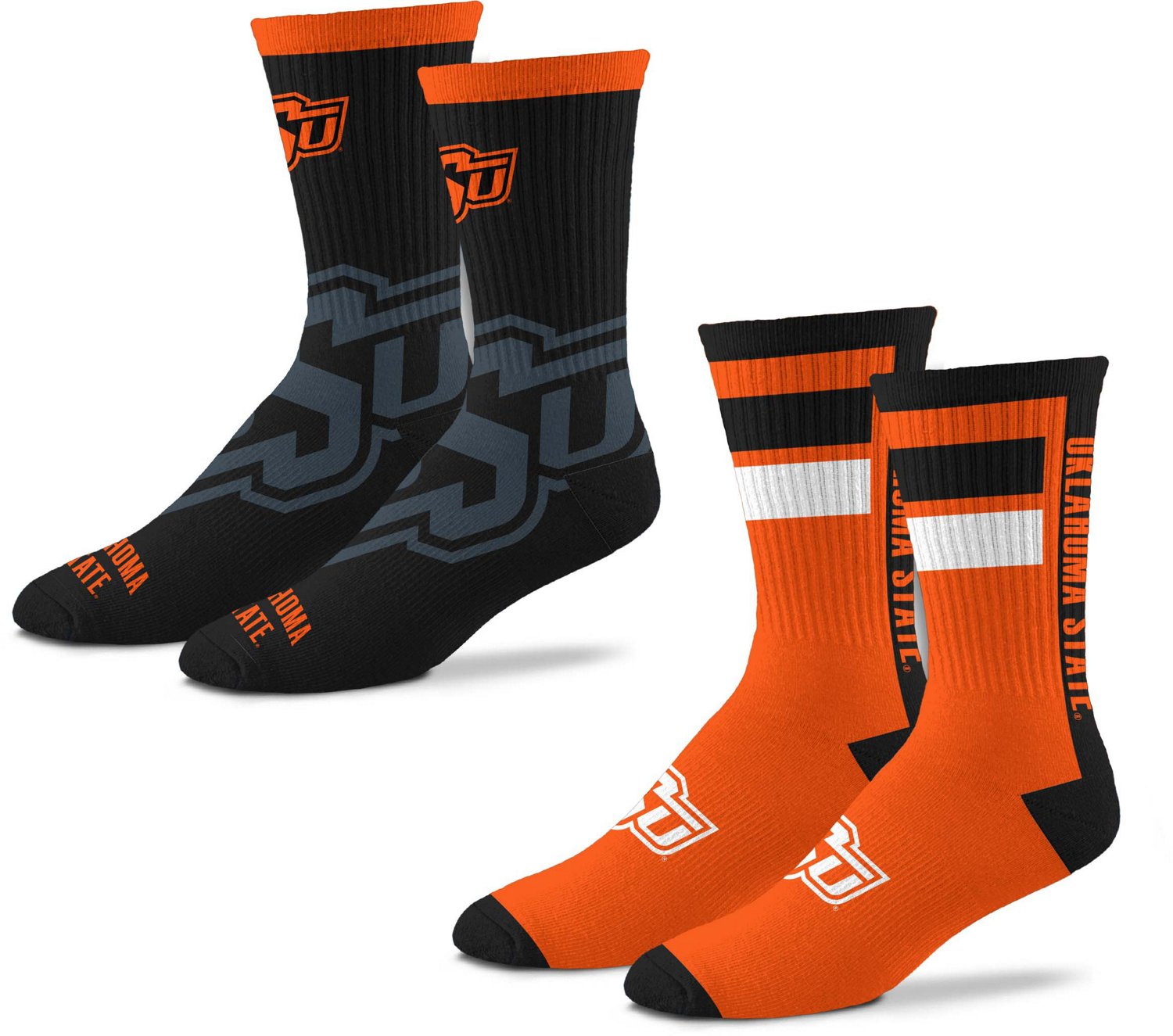 For Bare Feet Oklahoma State University Double Duo Crew Socks 2 Pack