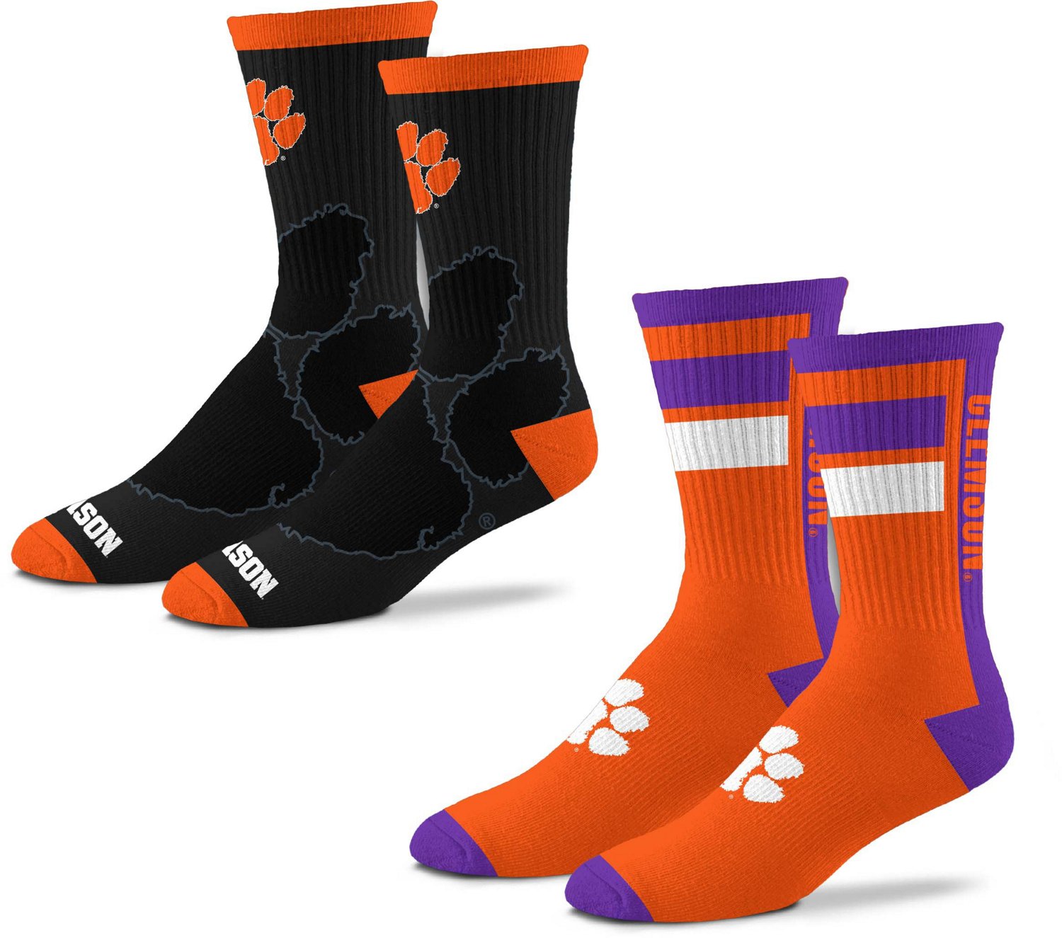 For Bare Feet Clemson University Double Duo Crew Socks 2 Pack | Academy