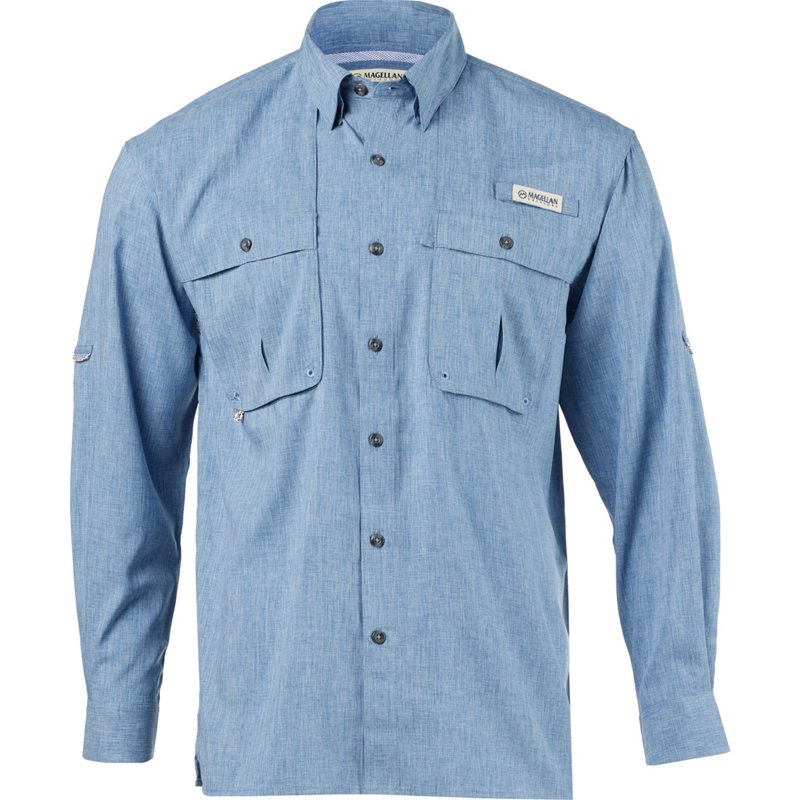 Magellan Outdoors Men's Aransas Pass Heather Long Sleeve Fishing Shirt Coronet Blue/White Heather, X-Large - Men's Fishing Tops at Academy Sports
