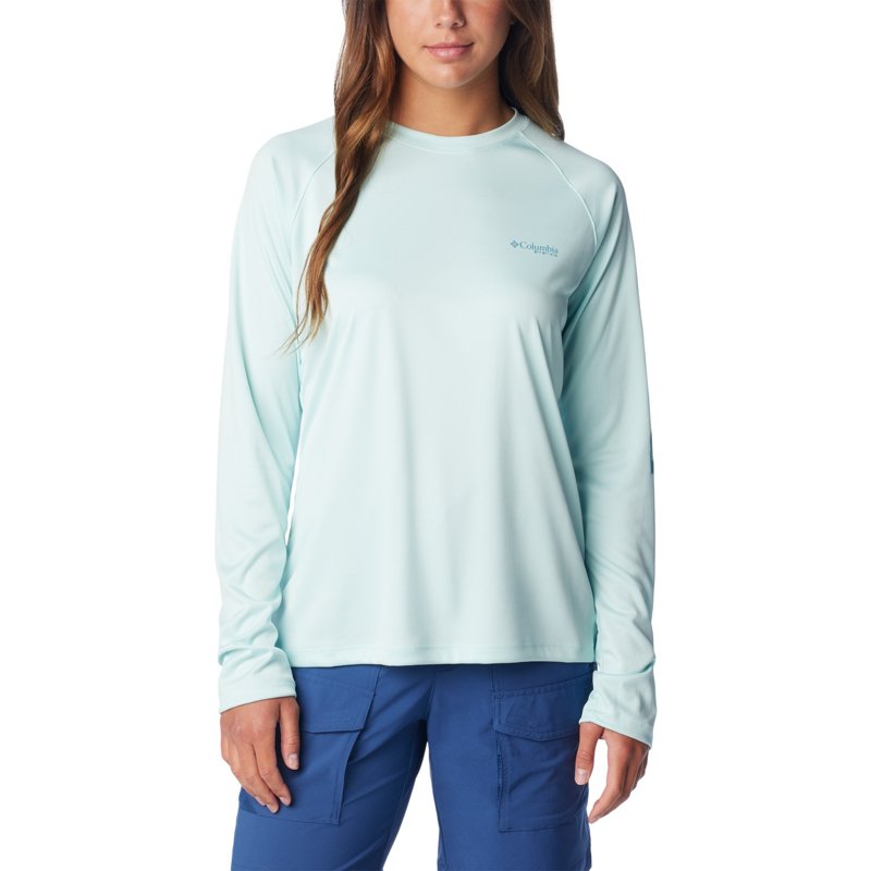Columbia Sportswear Women's Tidal Tee II Long Sleeve T-Shirt Icy Morn/Canyon Blue Logo, X-Small - Women's Fishing Tops at Academy Sports