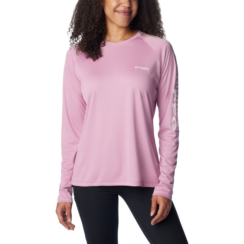 Columbia Sportswear Women's Tidal Tee II Long Sleeve T-Shirt Key West/Peach Fizz Logo, Small - Women's Fishing Tops at Academy Sports