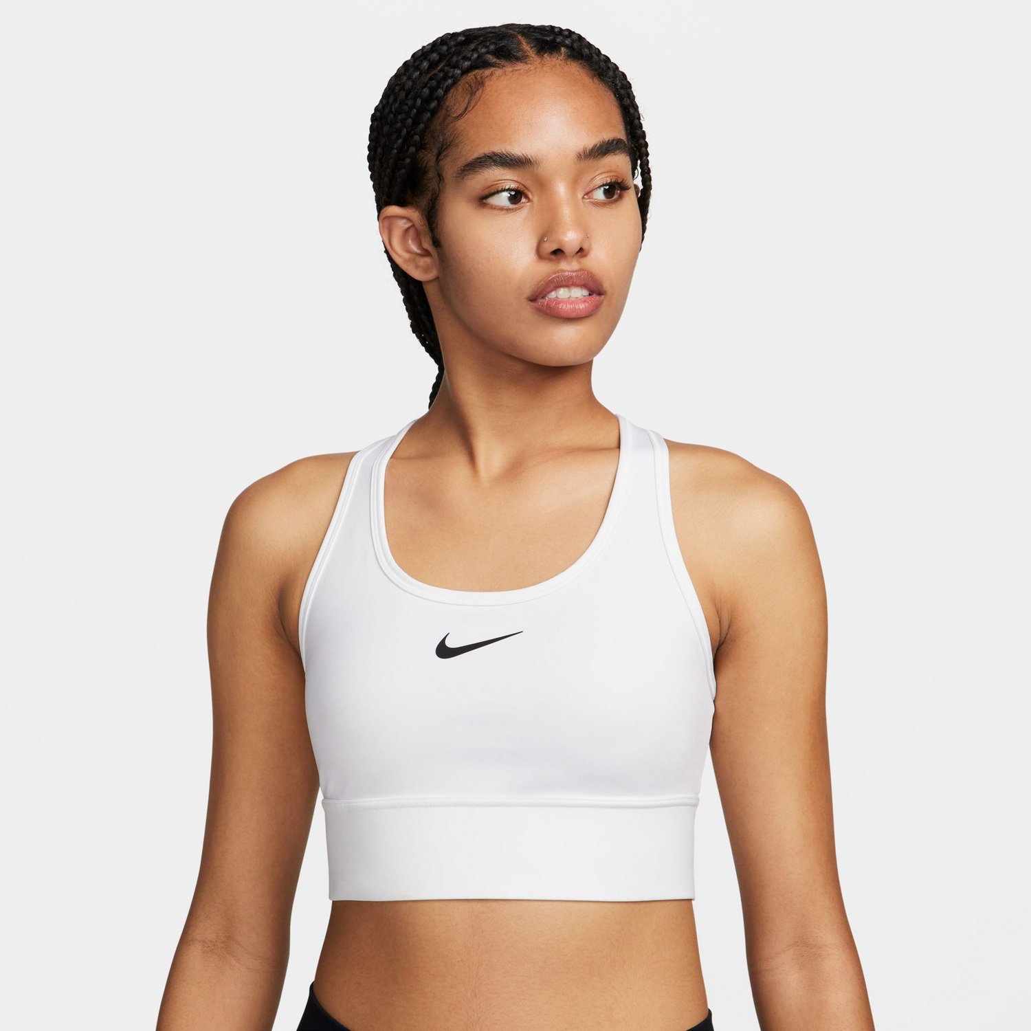 Nike Women s Dri FIT Swoosh Longline Medium Support Sports Bra Academy