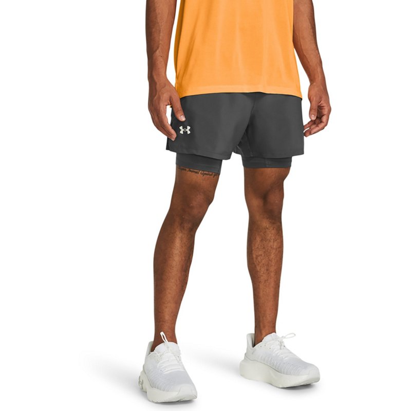 Under Armour Men's Launch 2-in-1 5 in Shorts Castlerock/Castlerock/Reflective, X-Large - Men's Running Bottoms at Academy Sports