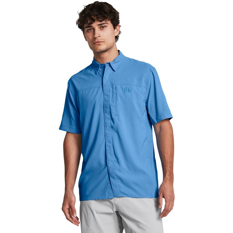 Under Armour Men's Shorebreak Hybrid Woven Short Sleeve Shirt Viral Blue/Photon Blue, Small - Men's Fishing Tops at Academy Sports