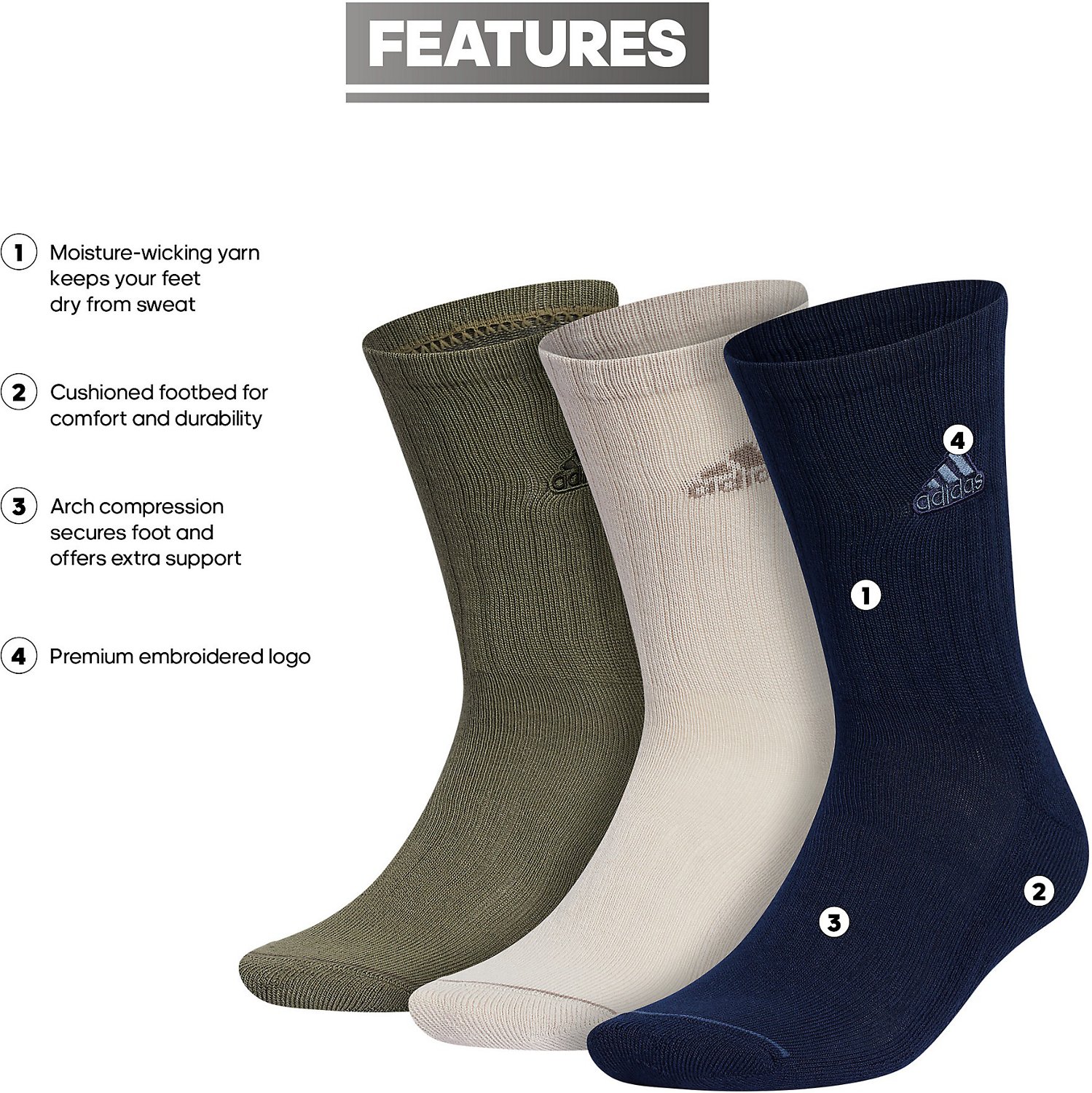 adidas Men's Cushioned Classic Crew Socks 3-Pack - view number 6