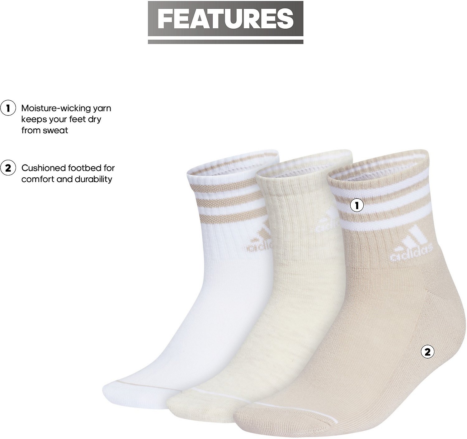 adidas Women's Cushioned 3-Stripe High Quarter Socks 3-Pack - view number 6