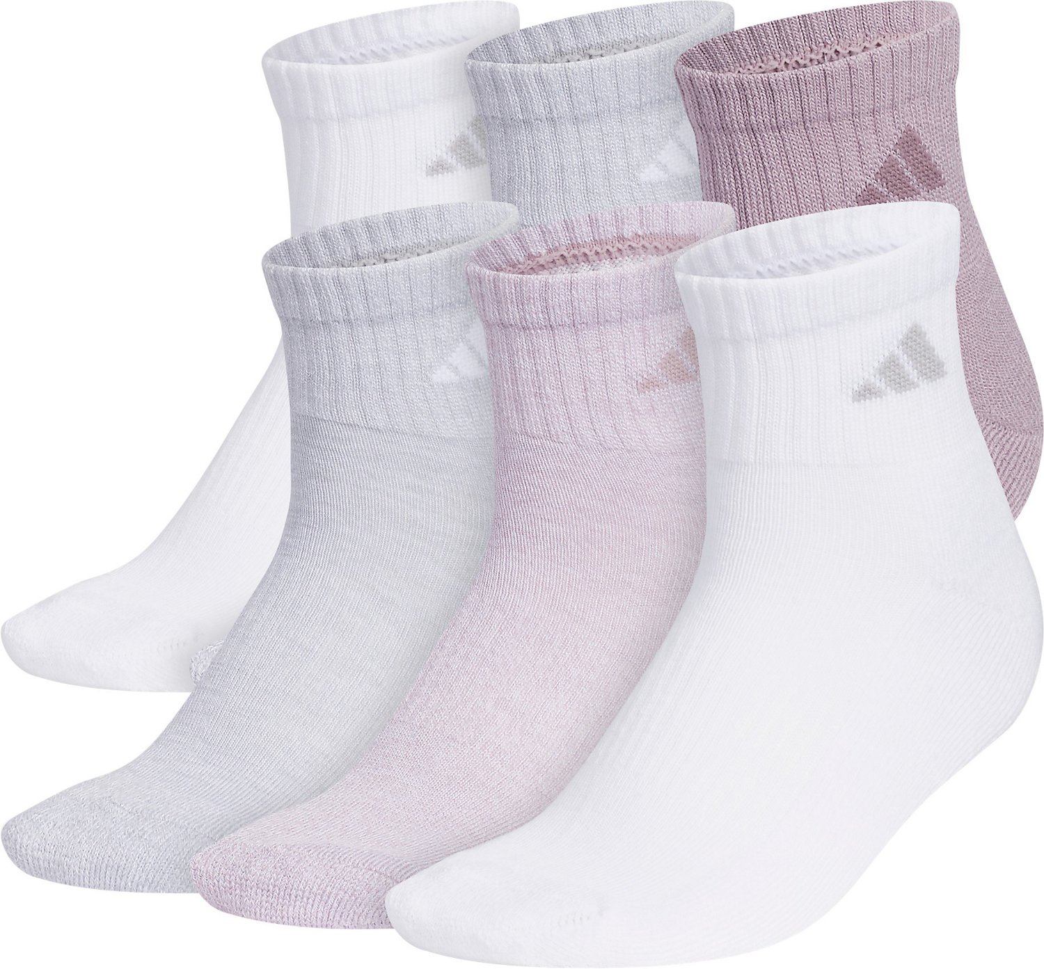 adidas Women s Athletic Cushioned Quarter Length Socks 6 Pack White Multi