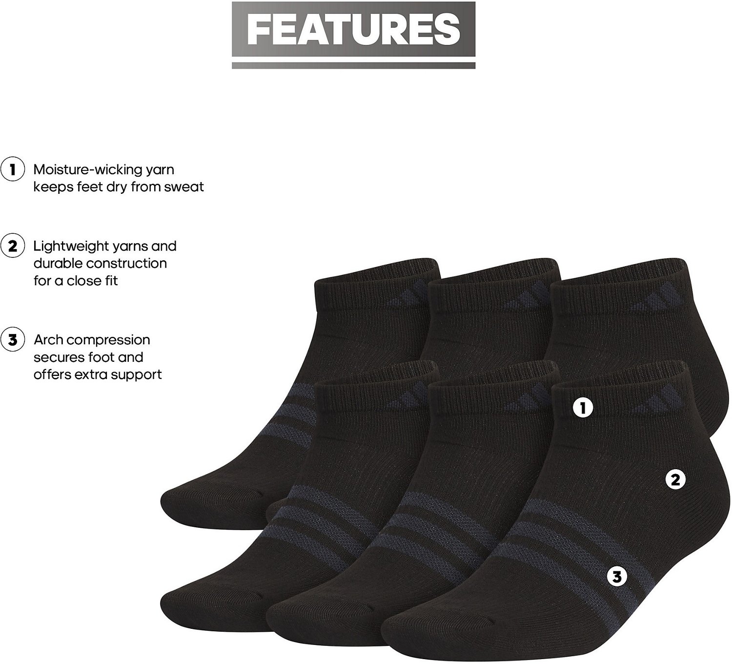 adidas Men's Superlite 3.0 Athletic Low Cut Socks - view number 6