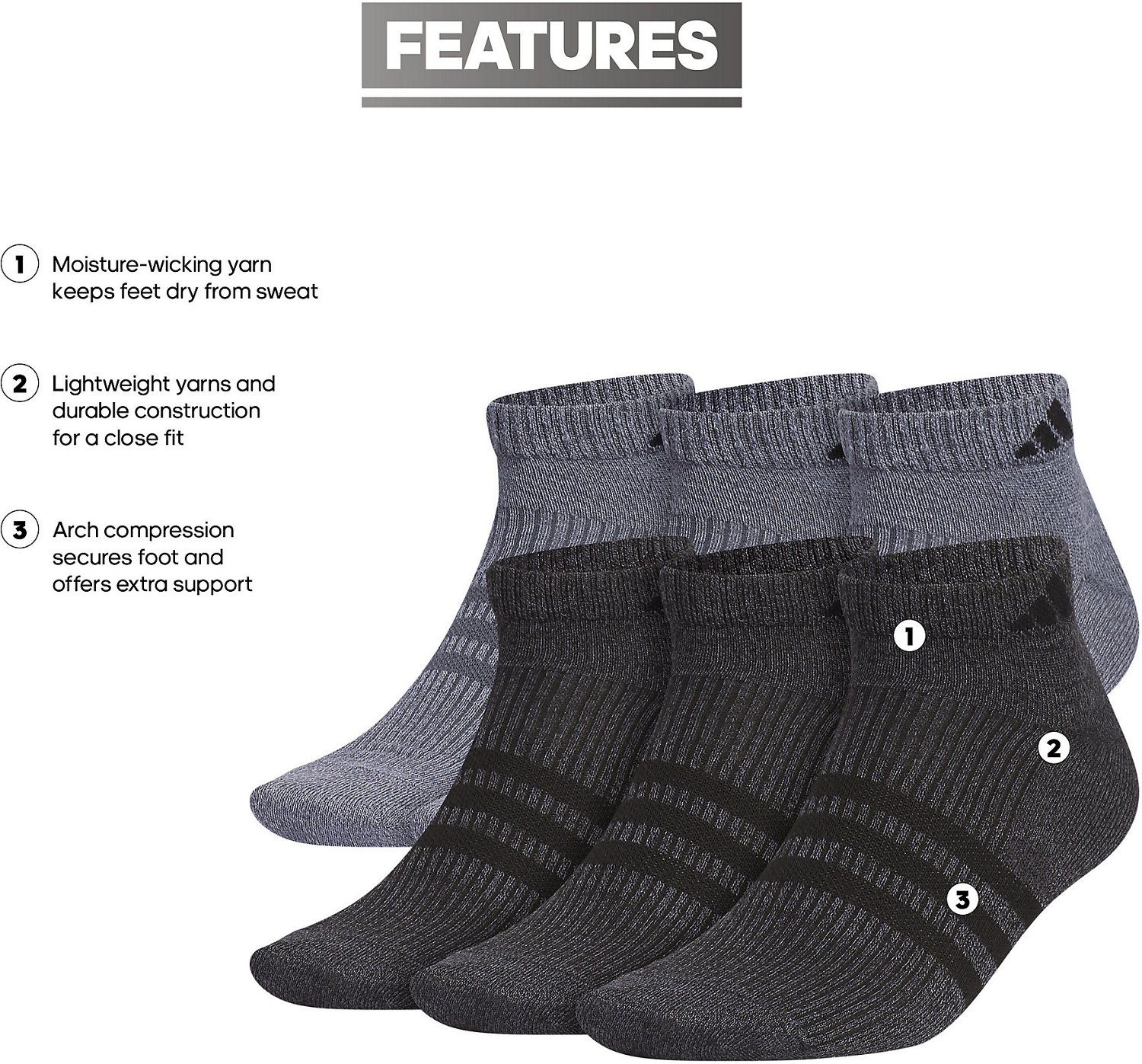 adidas Men's Superlite 3.0 Athletic Low Cut Socks - view number 6