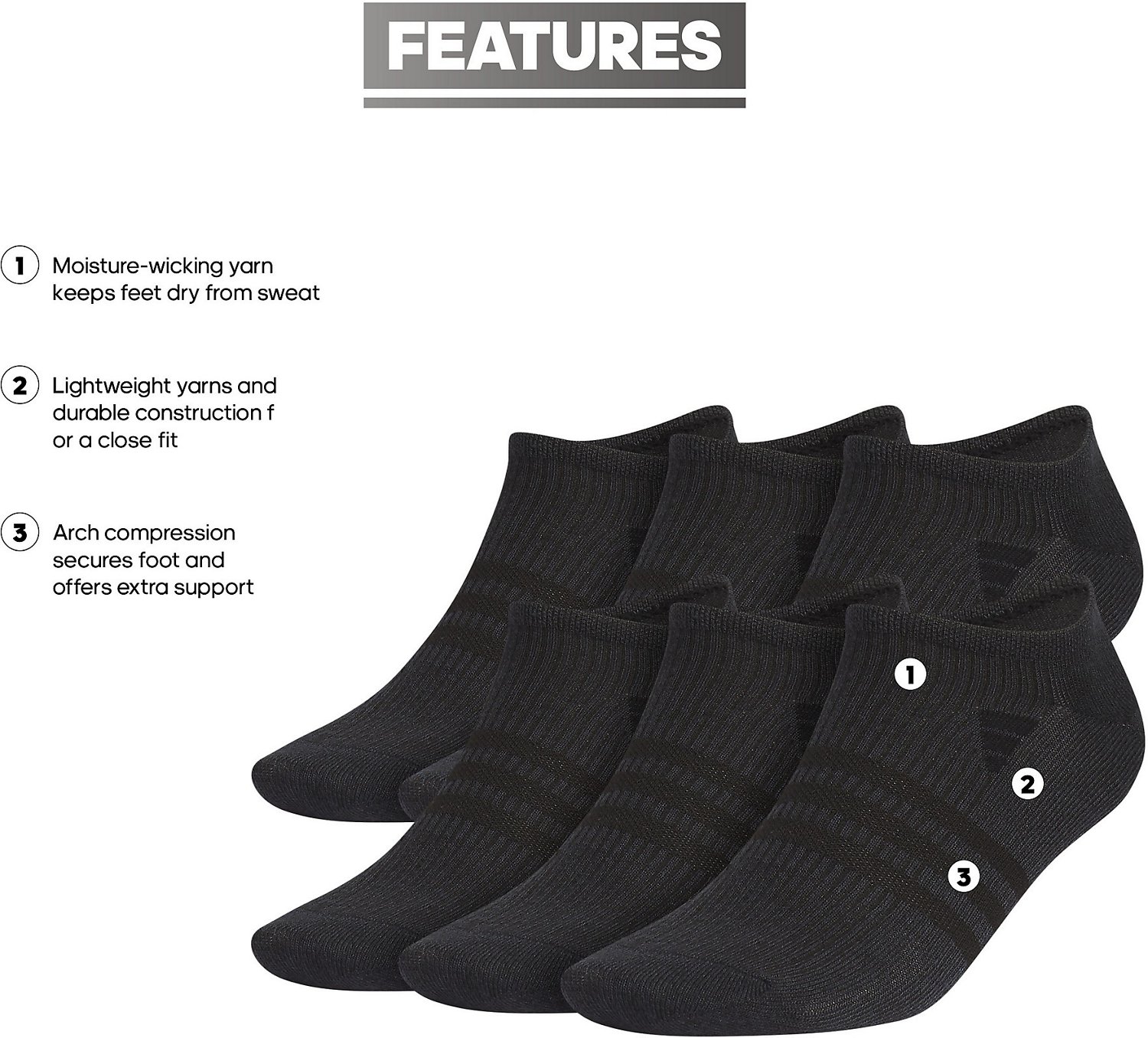 adidas Men's Superlite 3.0 Athletic No Show Socks - view number 6