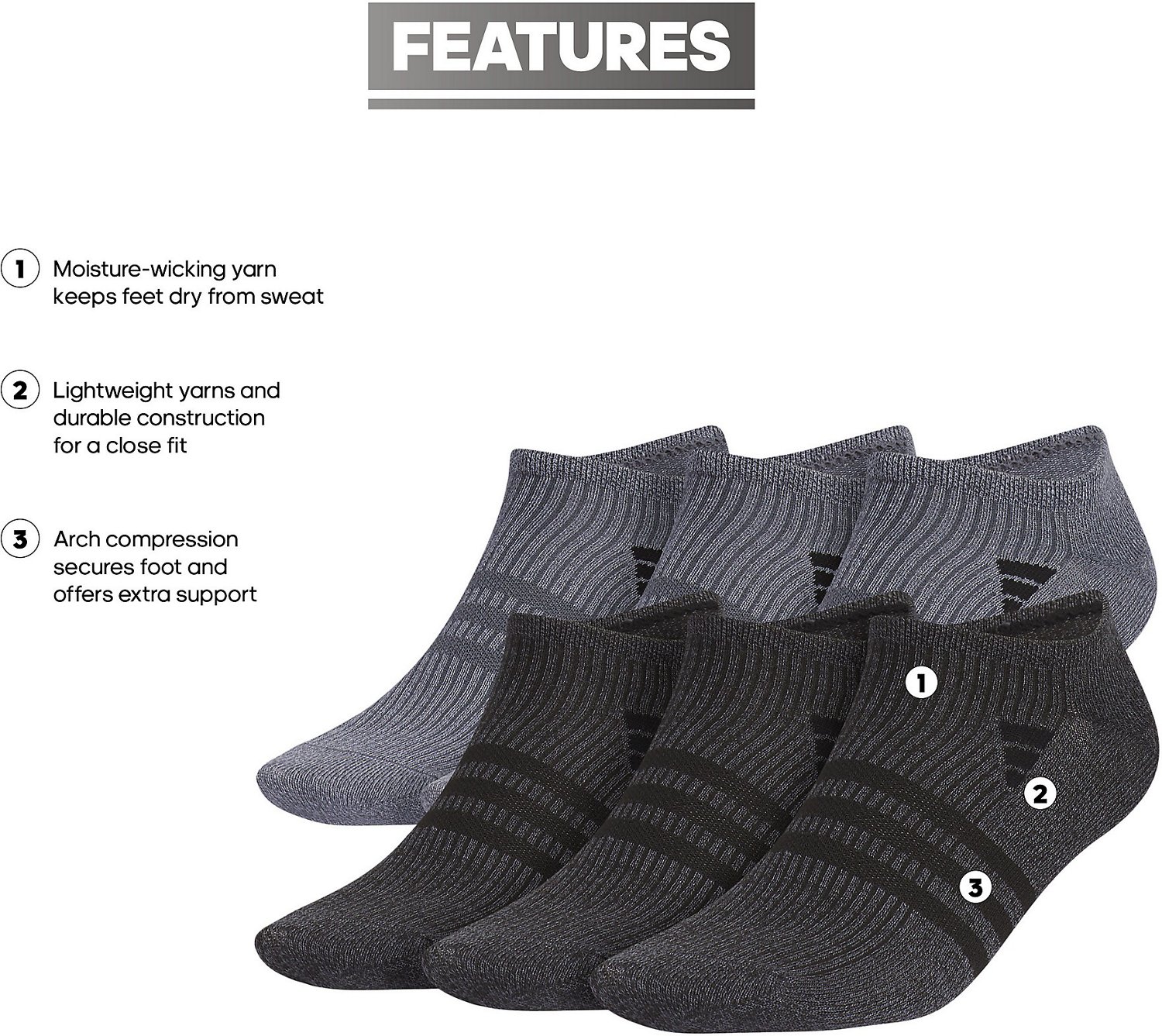 adidas Men's Superlite 3.0 Athletic No Show Socks