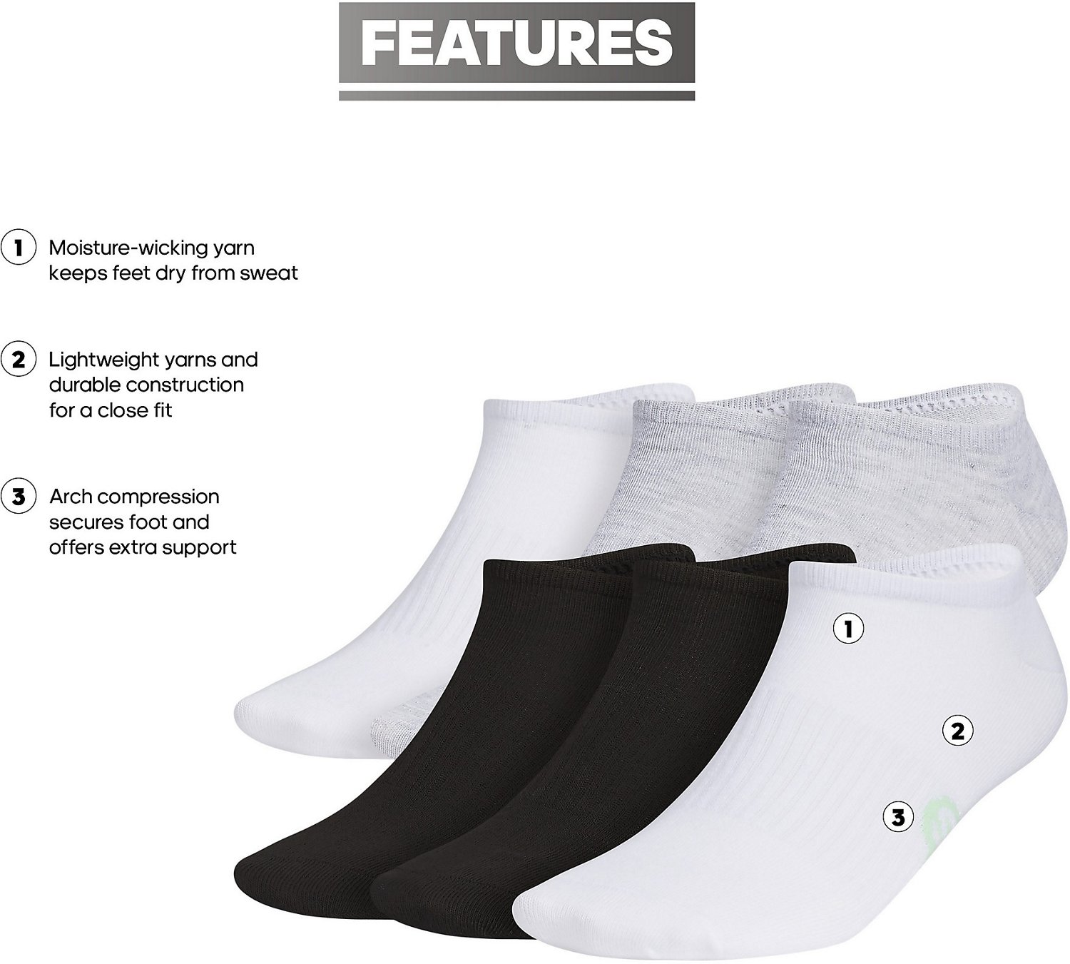 adidas Men's Superlite Classic Athletic No Show Socks - view number 6