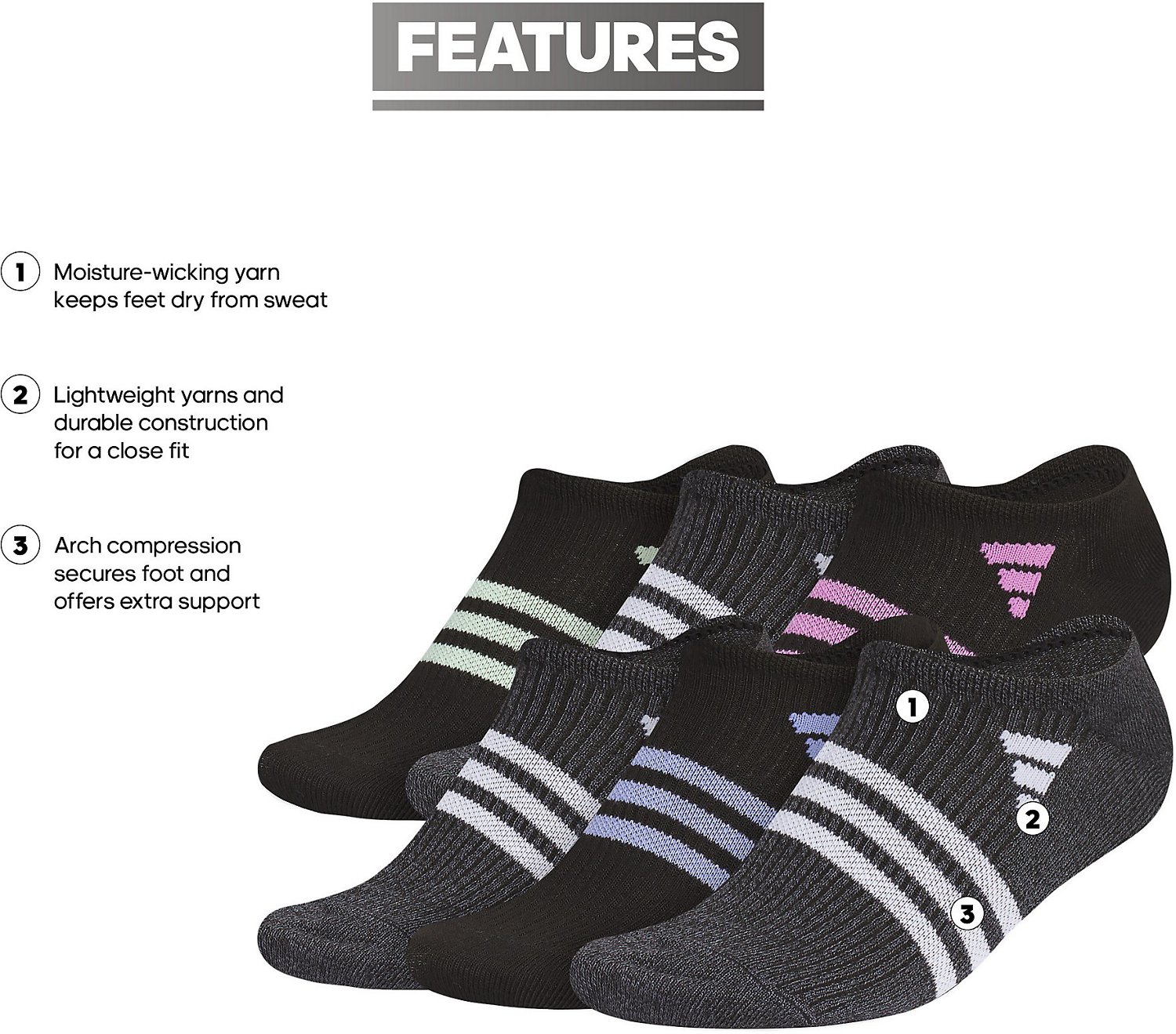 adidas Women's Superlite 3.0 Athletic No Show Socks - view number 6