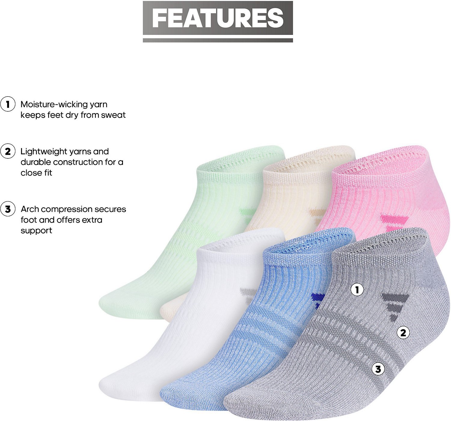 adidas Women's Superlite 3.0 Athletic No Show Socks - view number 6