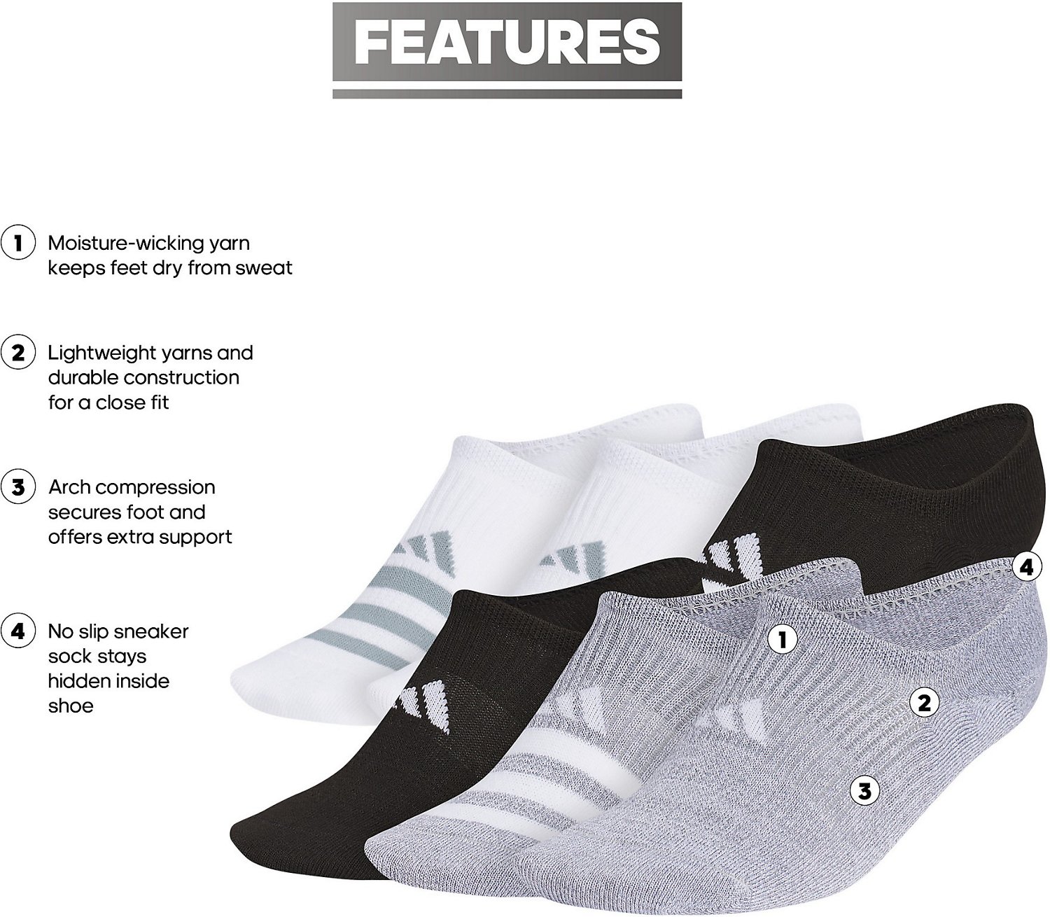 adidas Women's Superlite 3.0 Athletic Super No Show Socks - view number 6