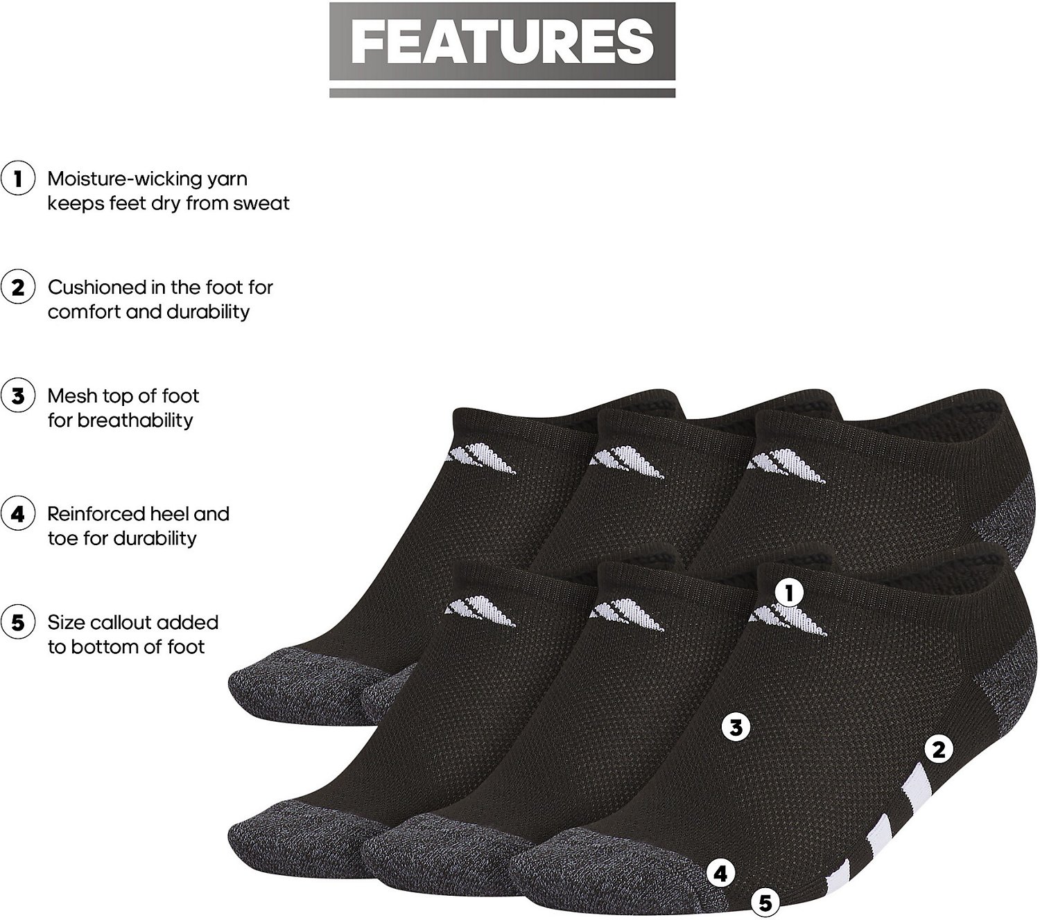 adidas Youth Cushioned No Show Socks 6 Pack                                                                                      - view number 6
