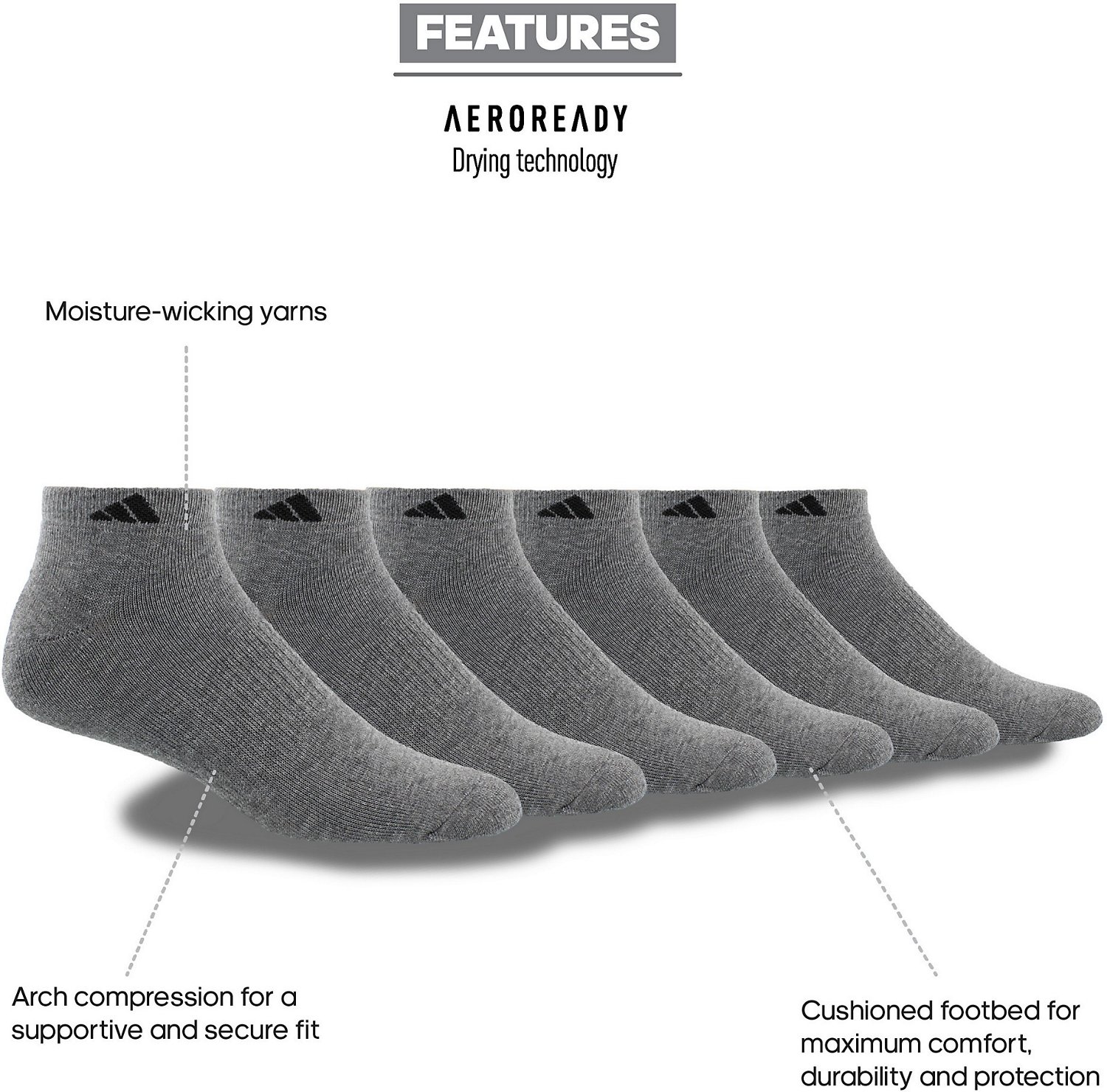 adidas Men's Large Athletic Low-Cut Socks 6 Pack - view number 7