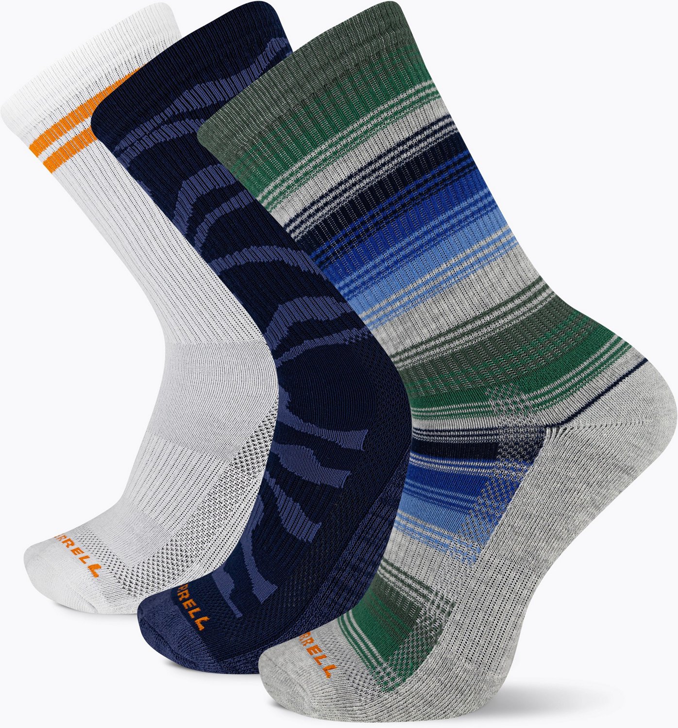 Merrell Adults' Recycled Everyday Stripe Hiking Crew Socks 3 Pack