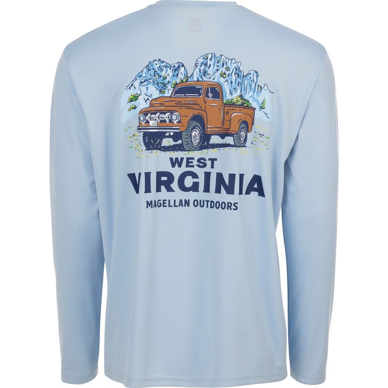 Magellan Outdoors Men's WV Local State GFX Long-Sleeve Shirt Blue Fog, Small - Men's Fishing Tops at Academy Sports