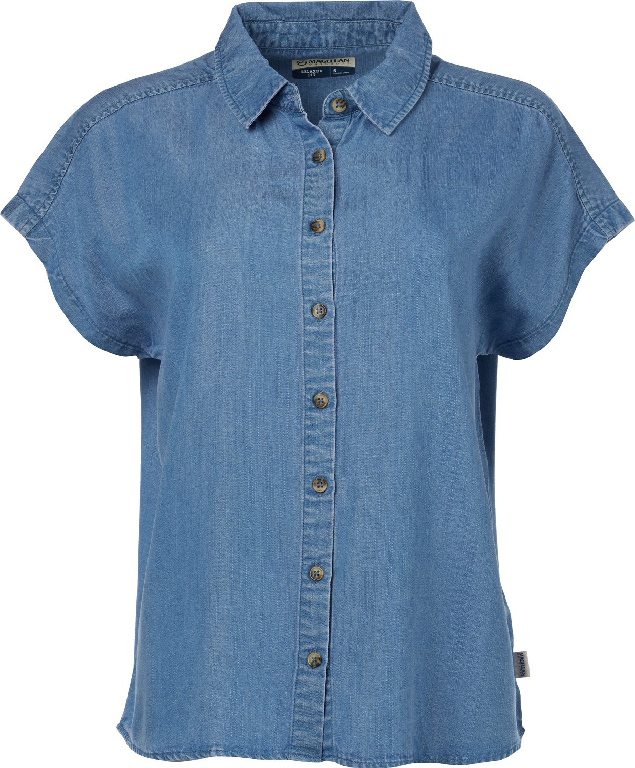 Magellan Outdoors Women's Barton Creek Chambray Short Sleeve Button Down Shirt