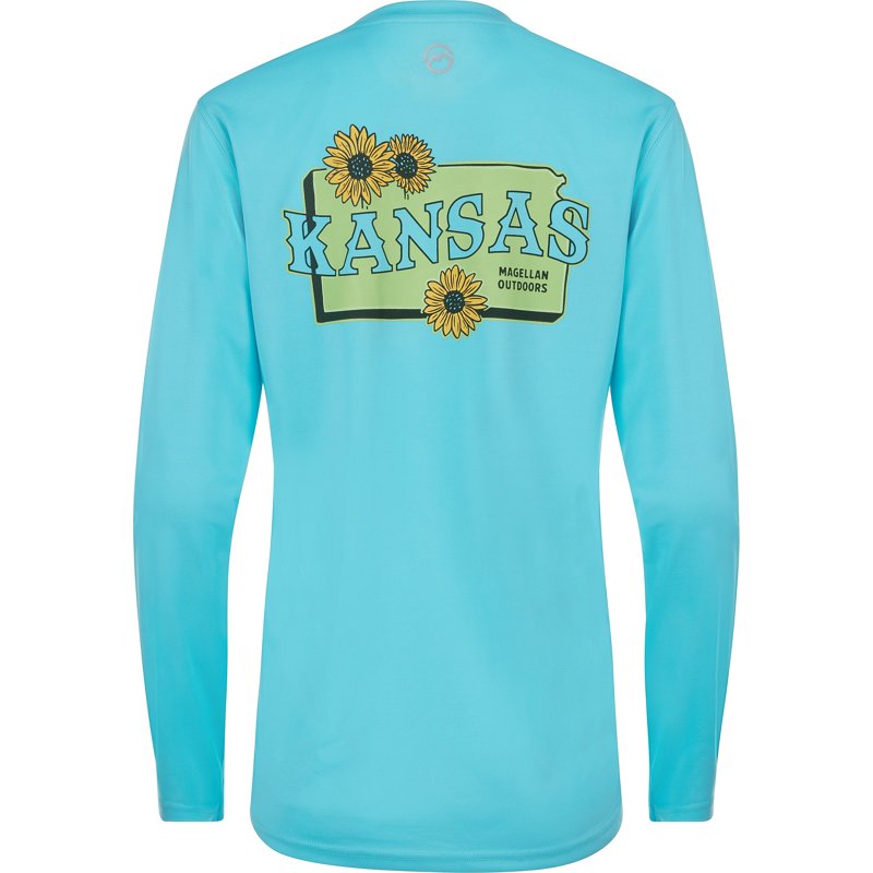Magellan Outdoors Women's Local State Kansas Long Sleeve Fishing Shirt Blue Curacao, X-Small - Women's Fishing Tops at Academy Sports