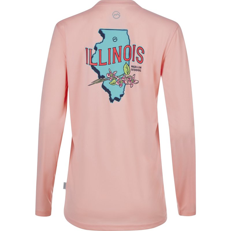 Magellan Outdoors Women's Local State Illinois Long Sleeve Fishing Shirt Rose Quartz, X-Large - Women's Fishing Tops at Academy Sports