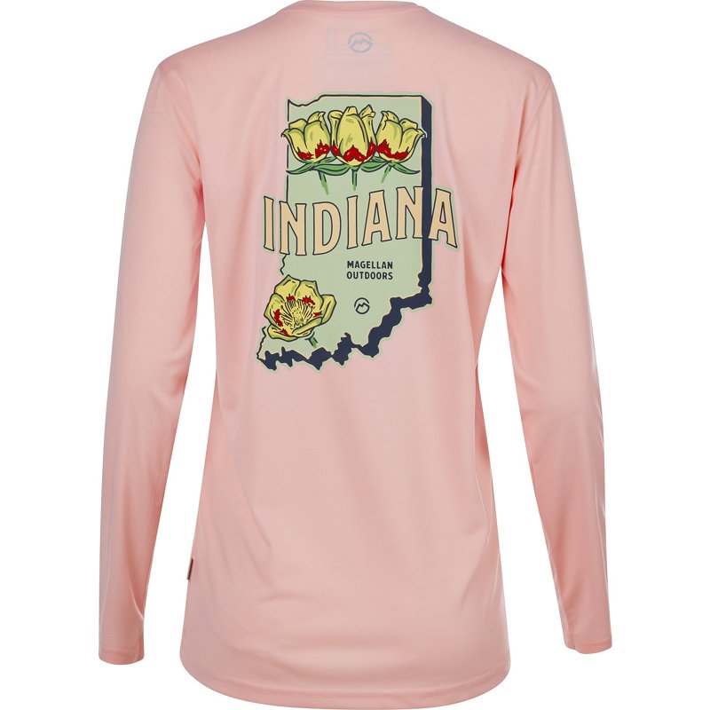 Magellan Outdoors Women's Local State Indiana Long Sleeve Fishing Shirt Rose Quartz, X-Small - Women's Fishing Tops at Academy Sports