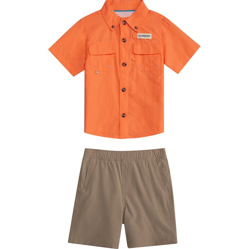 Magellan Outdoors Toddler Boys' Laguna Madre Short-Sleeve Shirt and Shorts Set Fresh Salmon, 3 Toddler - Boy's Athletic Tops at Academy Sports