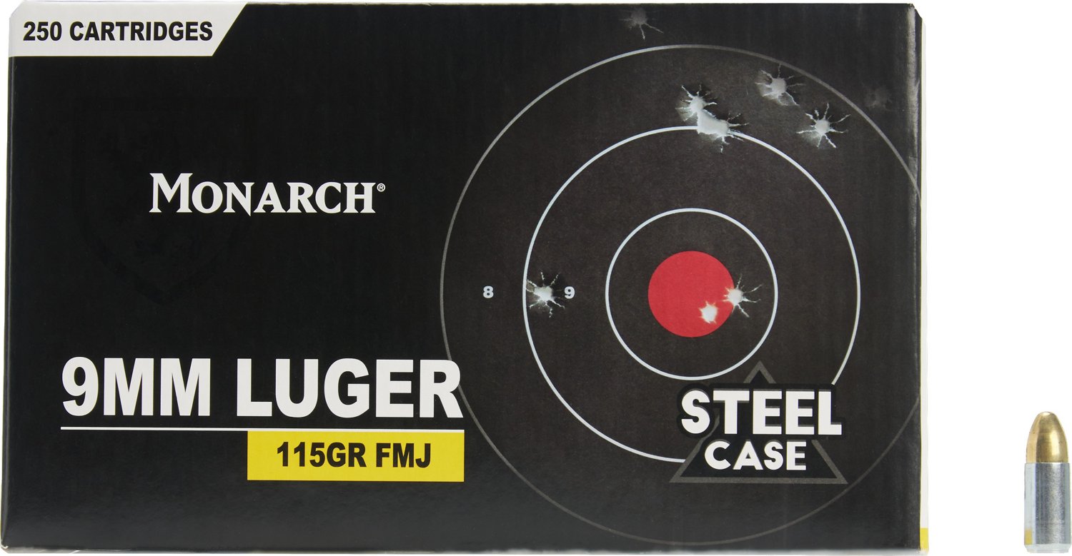 Monarch 9mm Luger 115-Grain FMJ Centerfire Ammunition - 250 Rounds
