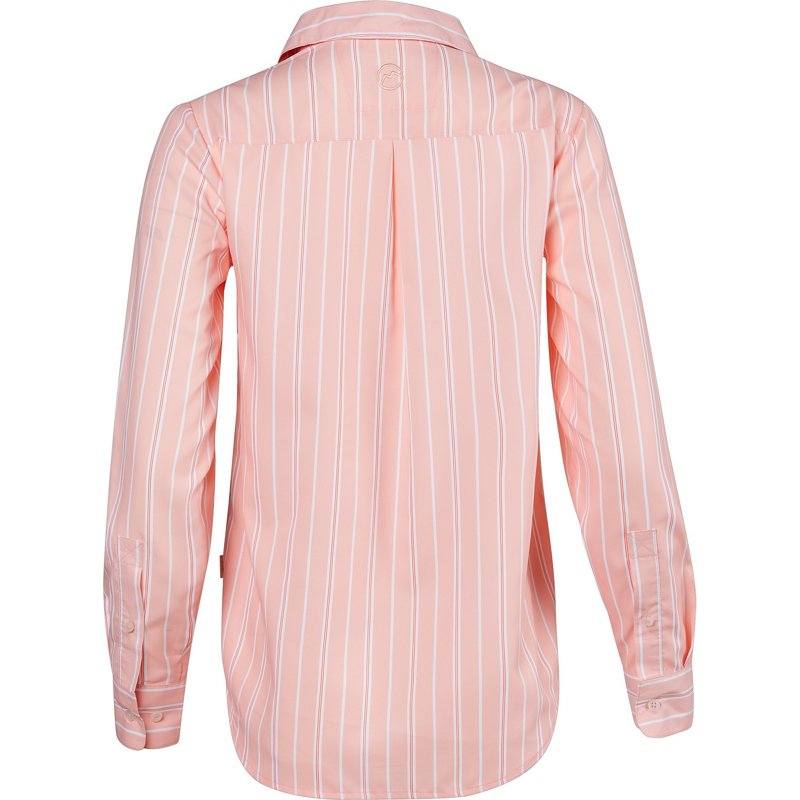 Magellan Outdoors Women's Aransas Pass Long Sleeve Henley Stripe Shirt Peach Melba Stripe, X-Small - Women's Fishing Tops at Academy Sports