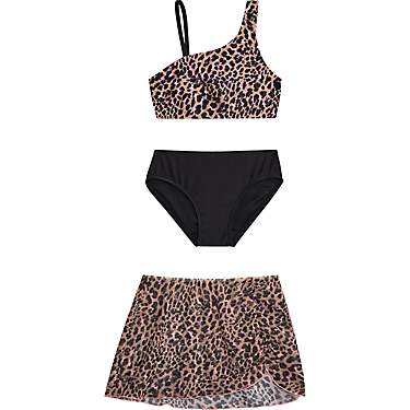 O'Rageous Girls' 3-Piece Leopard Skirt Swimsuit Set                                                                             