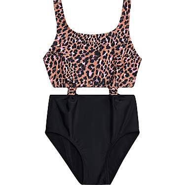 O'Rageous Girls' Leopard Side Bungees 1-Piece Swimsuit                                                                          