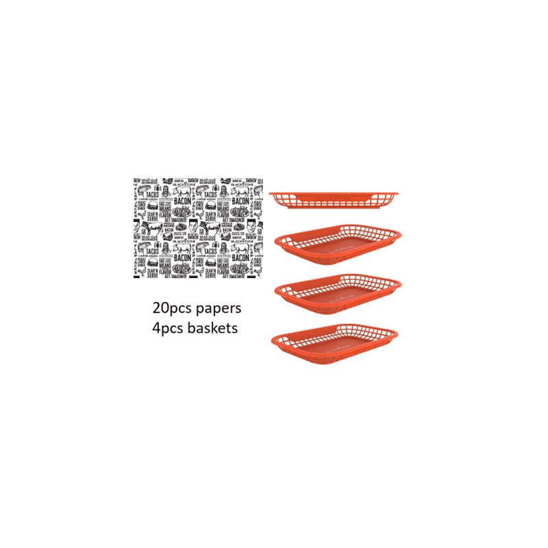 Blackstone 4pc Burger Baskets with Liners Grill Tool Set Orange