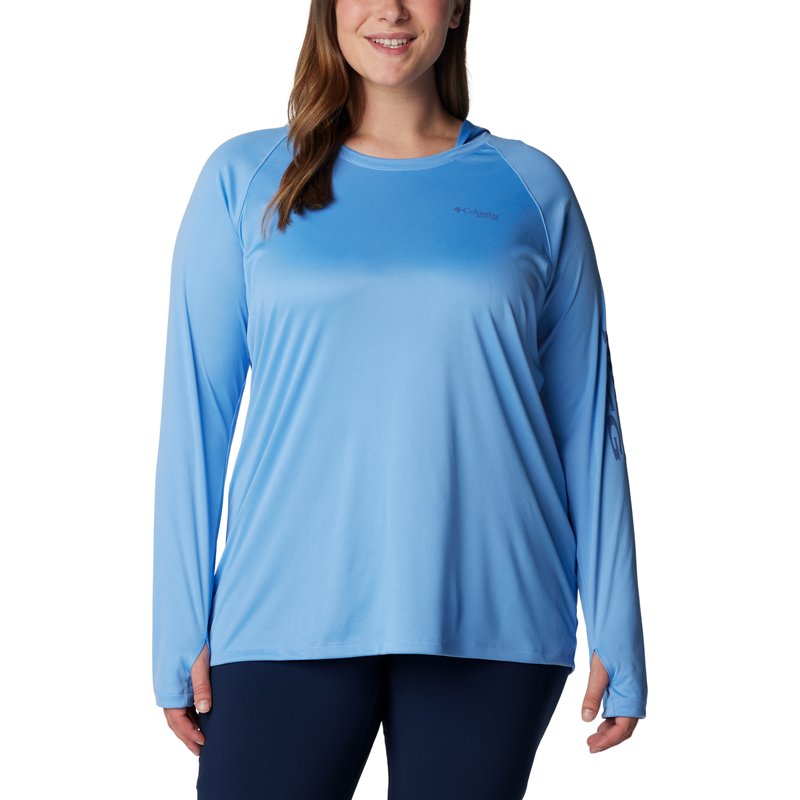 Columbia Sportswear Women's PFG Tidal Tee Plus Size Hoodie White Cap/Blue, 1X - Women's Outdoor Long-Sleeve Tops at Academy Sports