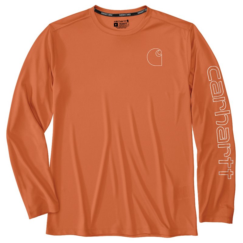 Carhartt Men's Force Sun Defender Lightweight Long Sleeve T-Shirt Orange, 4X-Large - Men's Longsleeve Work Shirts at Academy Sports