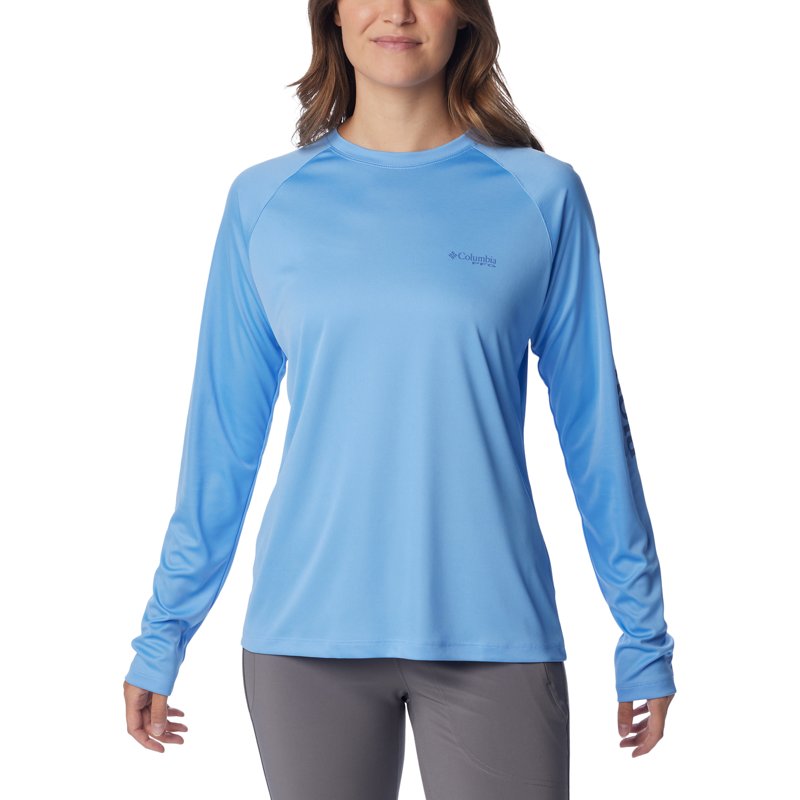 Columbia Sportswear Women's Tidal Tee II Long Sleeve T-Shirt White Cap/Bluebell Logo, X-Small - Women's Fishing Tops at Academy Sports