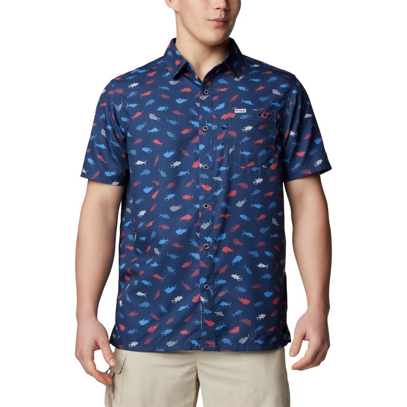 Columbia Sportswear Men's Super Slack Tide Camp Shirt Navy Blue Stars N Stripes, Small - Men's Fishing Tops at Academy Sports