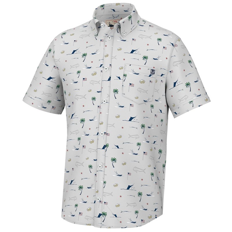 Huk Men's Kona Fish Beach Freedom Short Sleeve Shirt Harbor Mist, Medium - Men's Fishing Tops at Academy Sports