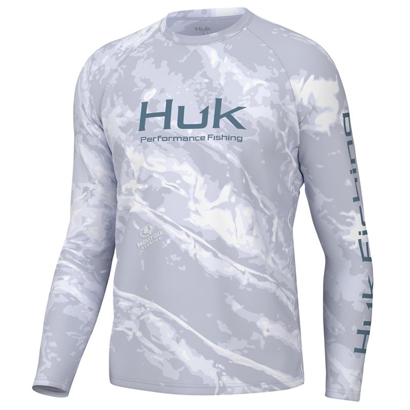 Huk Men's Pursuit Mossy Oak Crew Long Sleeve Shirt Storm Water Bonefish, Small - Men's Fishing Tops at Academy Sports