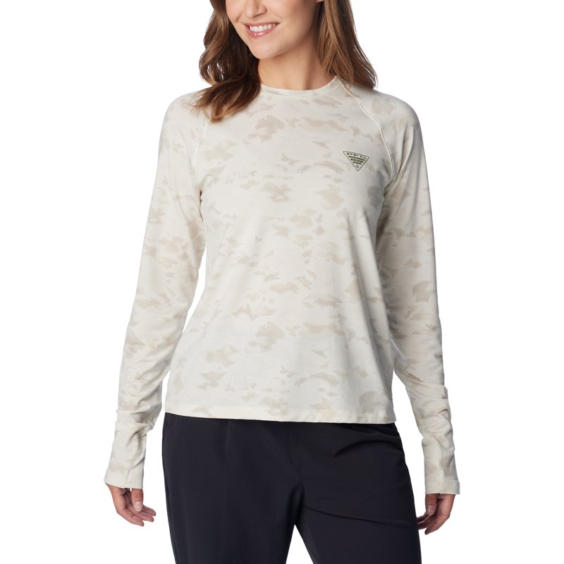 Columbia Sportswear Women's PFG Uncharted Knit Long Sleeve Shirt Stone Uncharted Waters, X-Small - Women's Fishing Tops at Academy Sports
