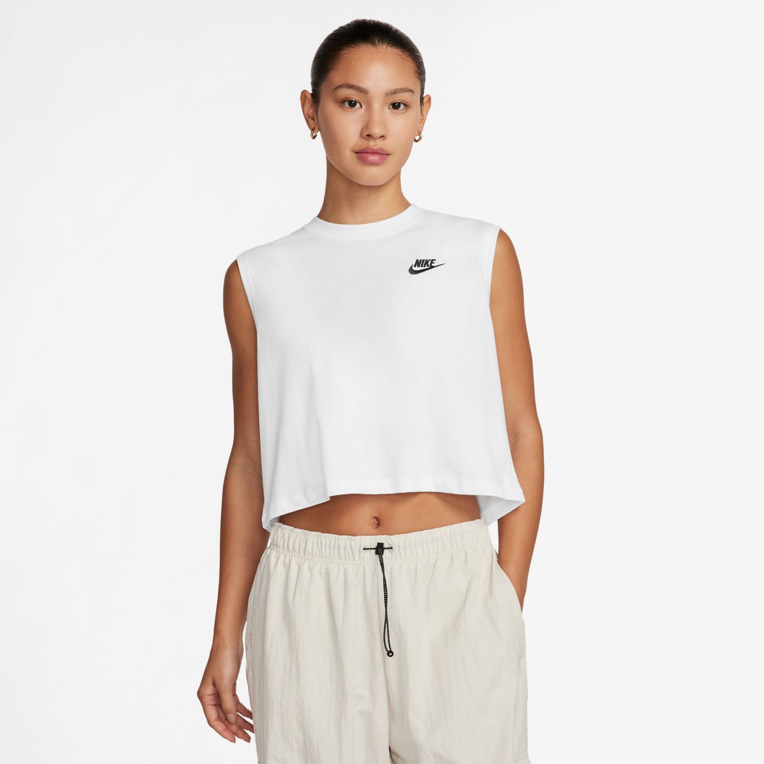 売れ筋商品|||ナイキ カットソー トップス レディース Sportswear Women's Club Cotton Sleeveless Cropped Logo T-Shirt Black Nike Women's Sportswear Club Sleeveless Cropped T-shirt