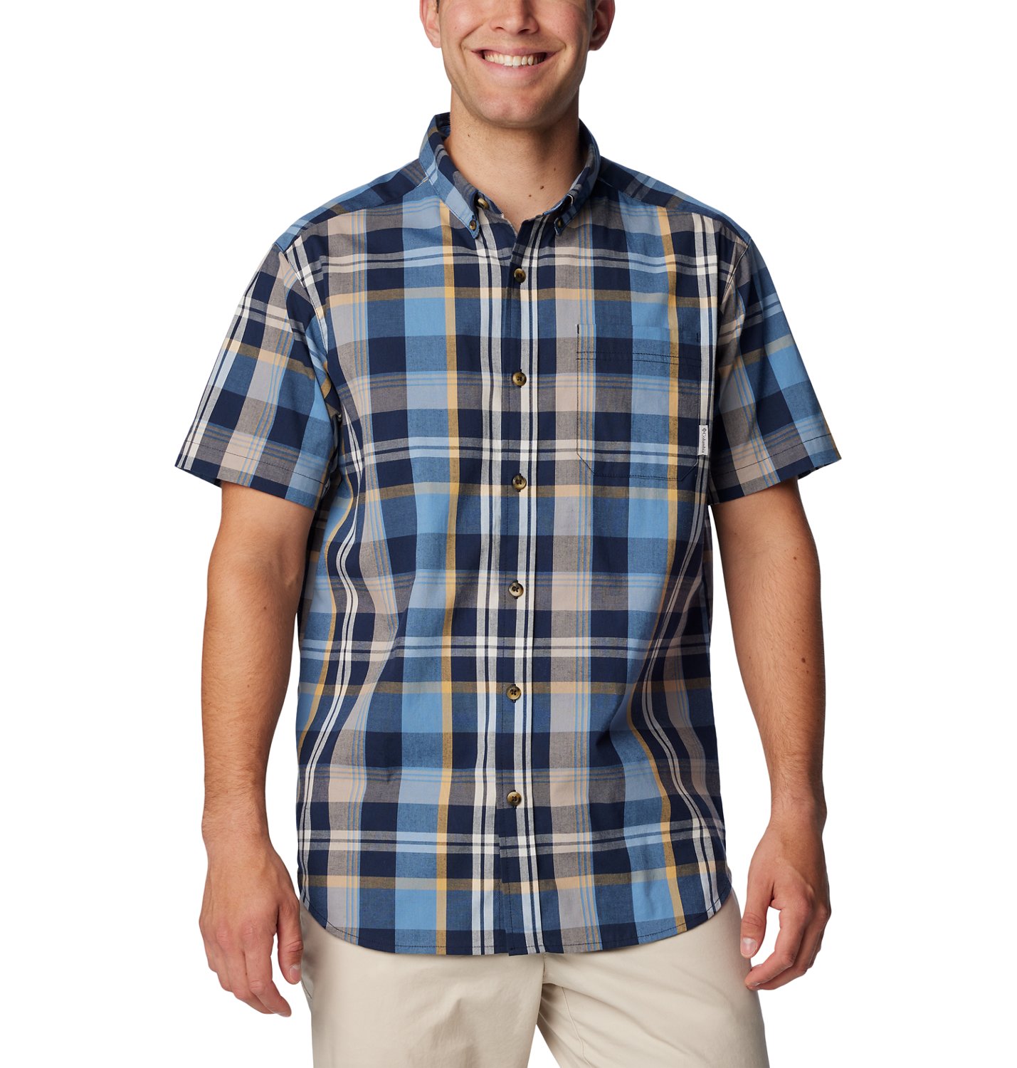 Columbia Rapid Rivers - Camicia Uomo Maniche Corte In Misto Cotone, Stampa Fluida E Vestibilità Normale. Perfetta Per L'Escursionismo E Il Tempo Libero.