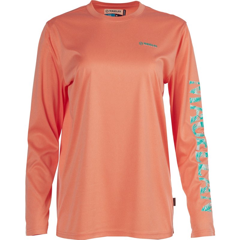 Magellan Outdoors Women's Caddo Lake Logo Crew Long Sleeve T-Shirt Fresh Salmon, X-Small - Women's Fishing Tops at Academy Sports