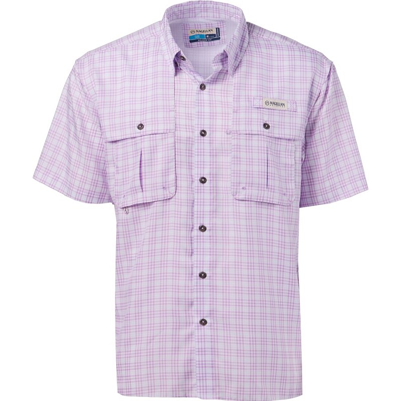 Magellan Outdoors Men's Aransas Pass Button Down Shirt Clear Sky/Lupine, Small - Men's Fishing Tops at Academy Sports