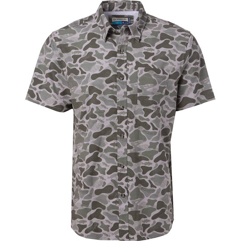 Magellan Outdoors Men’s Shore and Line Washed Out Pocket Button-Down Fishing Shirt O Fish Mallard Camo, 2X-Large - Men's Fishing Tops